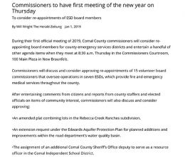 Commissioners to have first meeting of the new year on Thursday