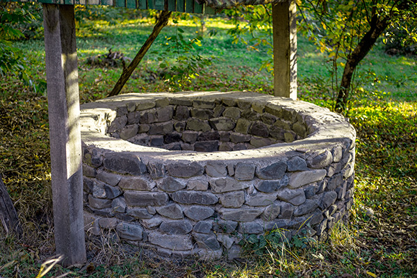 Abandoned stone well in the forest