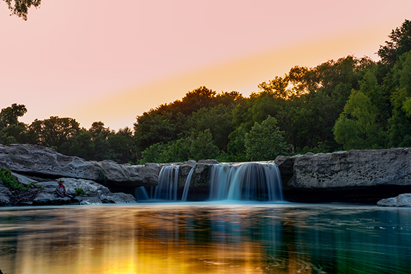 waterfall at sunset