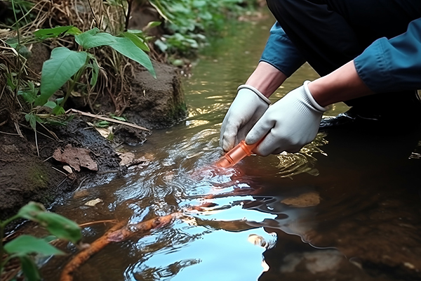 person taking water sample