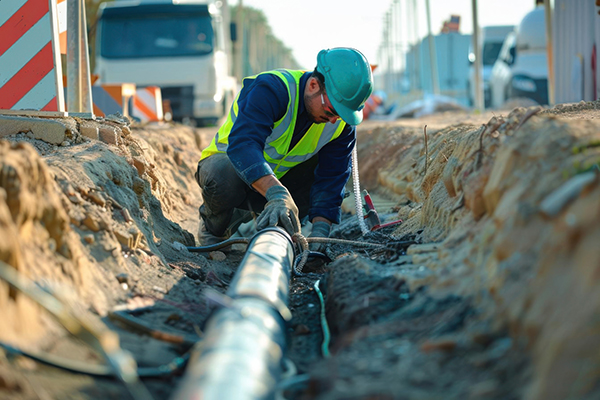 construction worker working on water pipeline