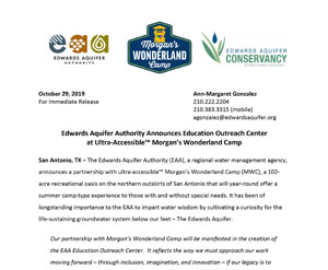 Edwards Aquifer Authority Announces Education Outreach Center at Ultra-Accessible™ Morgan’s Wonderland Camp