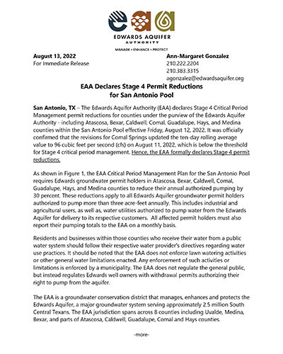 eaa declares critical period stage 4 declaration for the sa pool 8-13-22