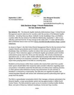 EAA Declares Stage 1 Permit Reductions