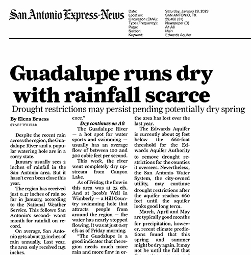 Guadalupe runs dry with rainfall scarce