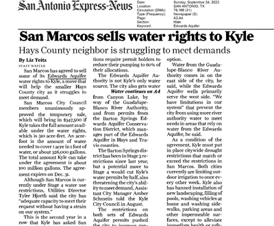 San Marcos sells water rights to Kyle city news in San Antonio Express News