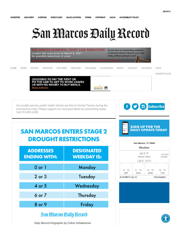 San Marcos To Enter Stage 2 Drought Restrictions Beginning Sunday
