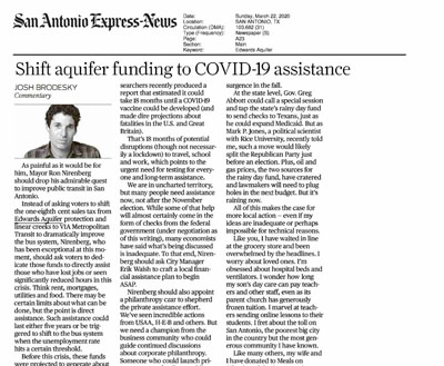 Shift aquifer funding to COVID-19 assistance