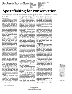 Spearfishing for conservation news article in San Antonio Express news