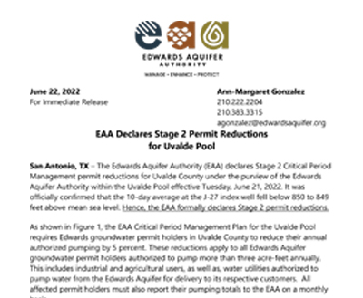 EAA Declares Stage 2 Permit Reductions for Uvalde Pool