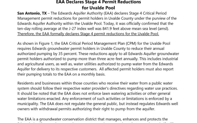 EAA declares stage 4 permit reductions for Uvalde pool August 2023
