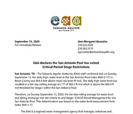 The EAA declares the San Antonio Pool has exited Critical Period Restrictions