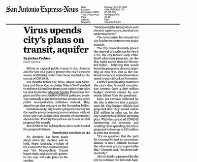 Virus upends city’s plans on transit, aquifer