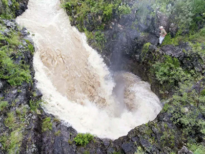 Waterfall in South texas into deep hole