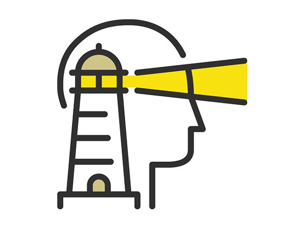 vision icon of a lighthouse shining out a persons eyes