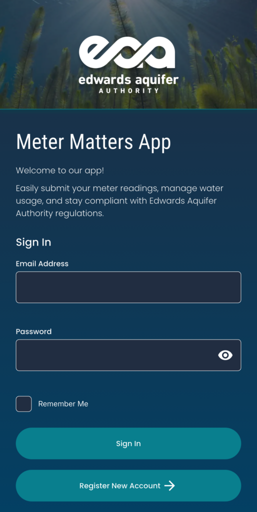 Meters Matters App Login Screen