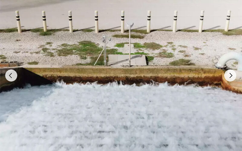Water flows through the San Antonio Water System's H2Oaks water treatment plant on Dec. 17, 2024.