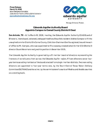 EAA Appoints Campos to Comal County District 8 Seat-March 2026