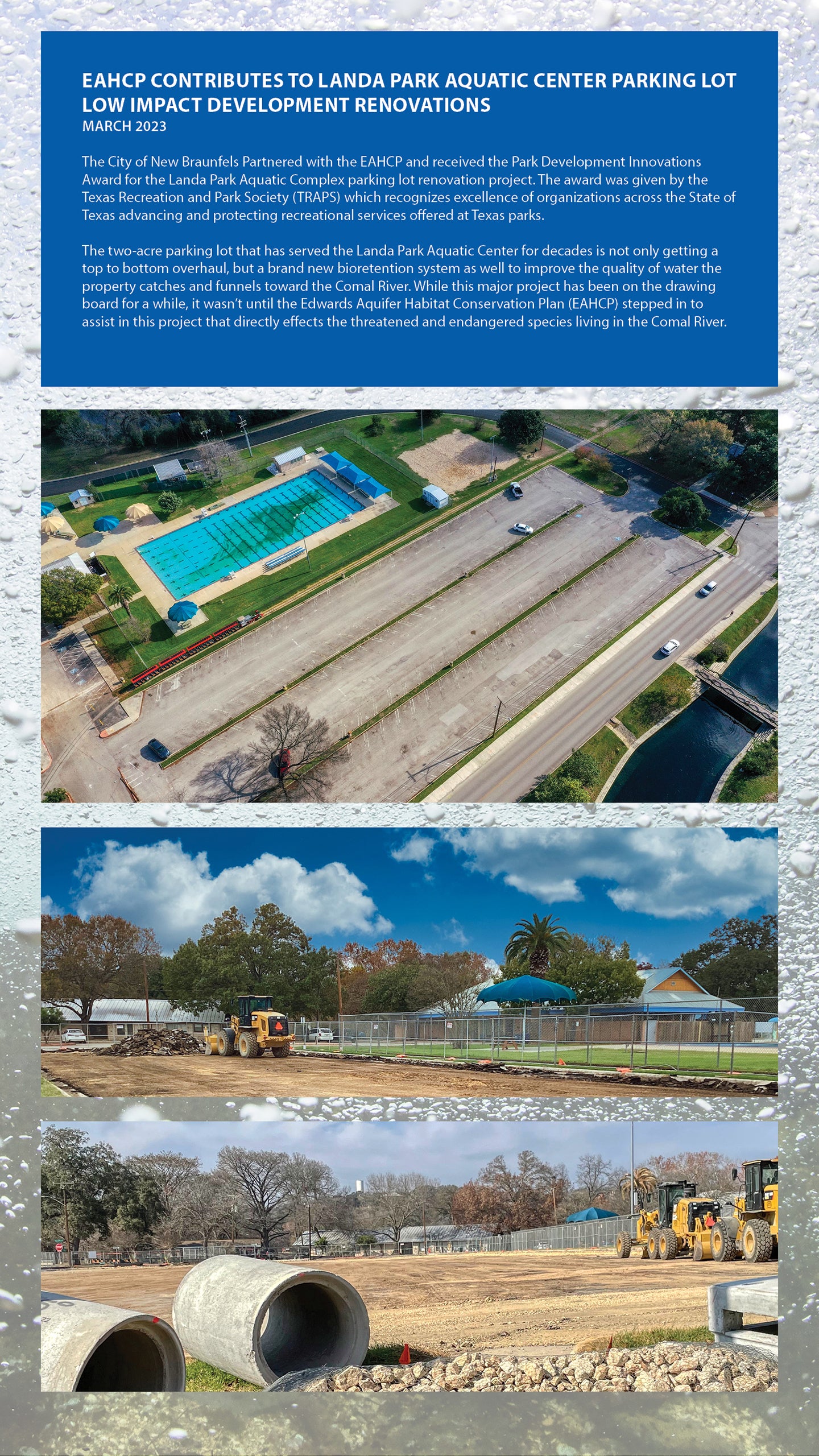 EAHCP Contributes to Landa Park Aquatic Center Parking Lot Renovations