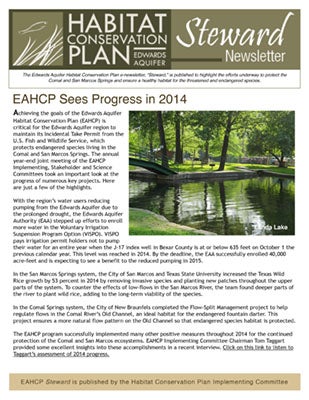 First EAHCP Steward Newsletter, 2014