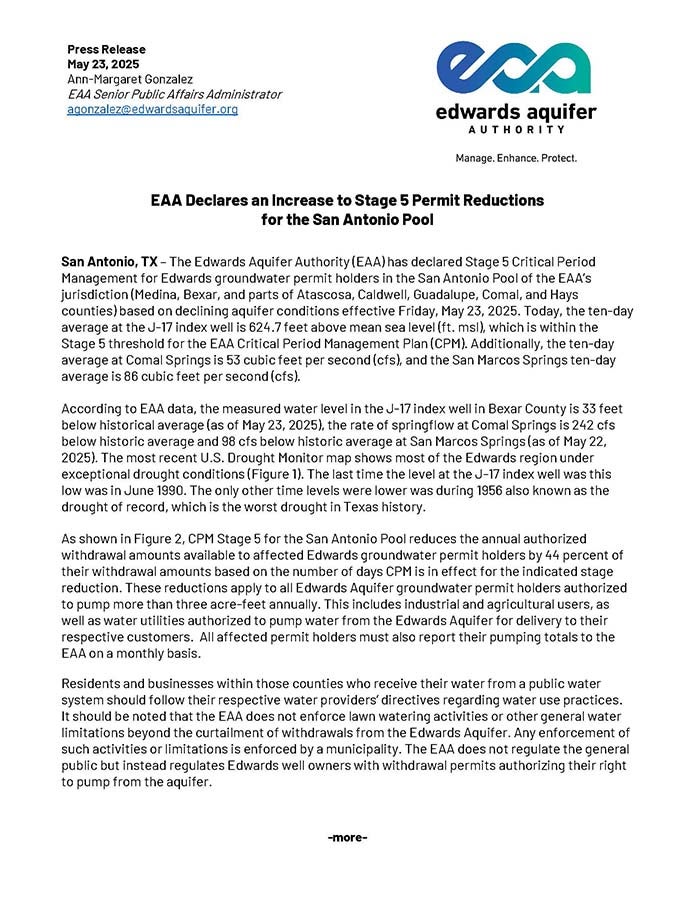 Stage 5 Permit Reductions for the San Antonio Pool, May 2025