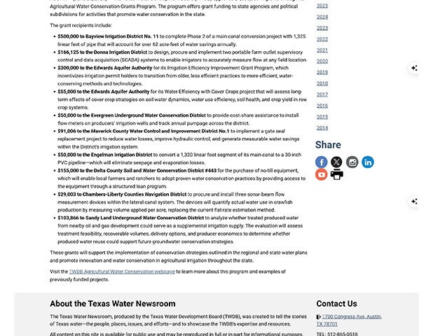 Texas Water Development Board approves $1,500,000 in agricultural water conservation grant