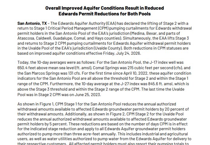 Overall Improved Aquifer Conditions Result in Reduced Edwards Permit Reductions_San Antonio and Uvalde Pools