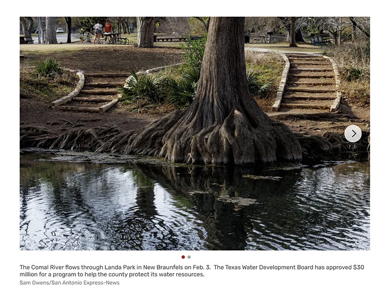 The Comal River flows through Landa Park in New Braunfels on Feb. 3. The Texas Water Development Board has approved $30 million for a program to help the county protect its water resources.