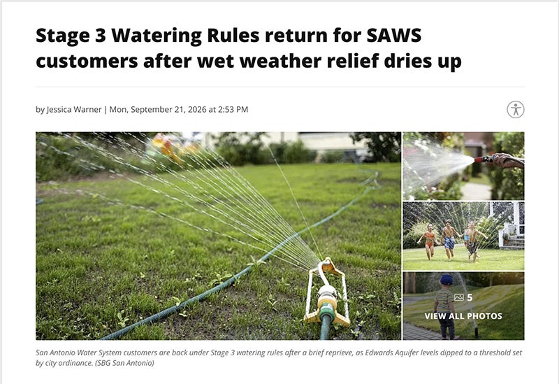 Stage 3 Watering Rules return for SAWS customers after wet weather relief dries up